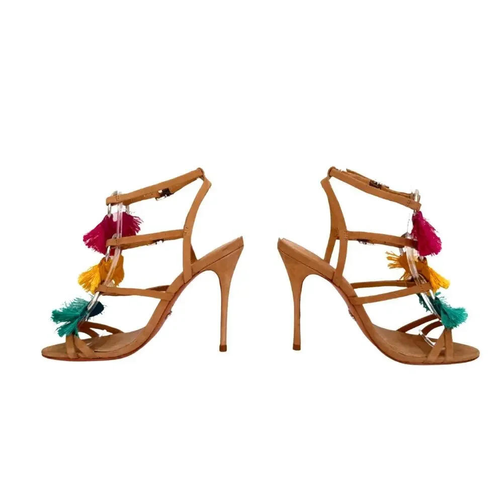 Schutz Capri Tassel Fringe Heels Multicolor Strappy Suede Sandals Size 6.5